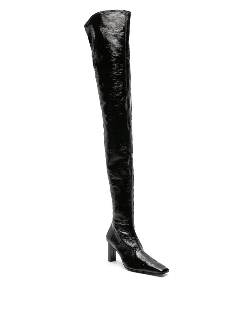 Black 85 Faux-leather Thigh-high Boots