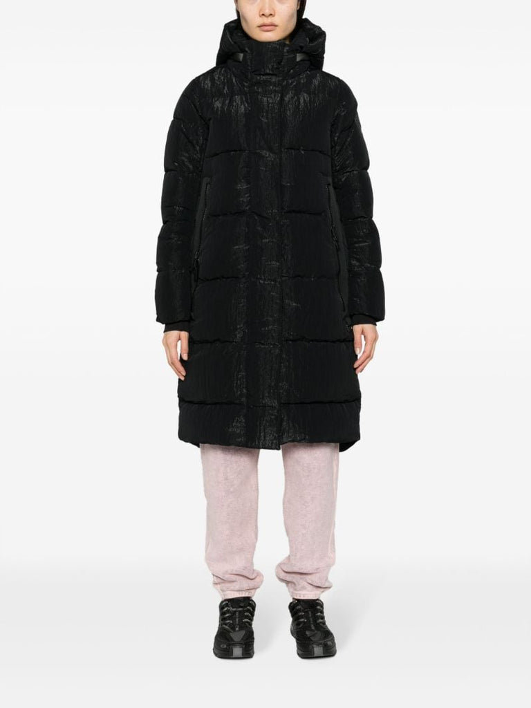 Black Byward Hooded Quilted Coat