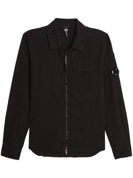 Black Lens-detail Zipped Shirt Jacket