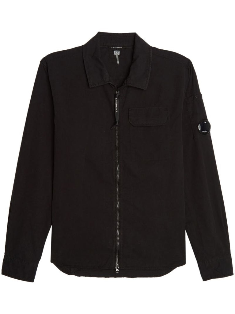 Black Lens-detail Zipped Shirt Jacket