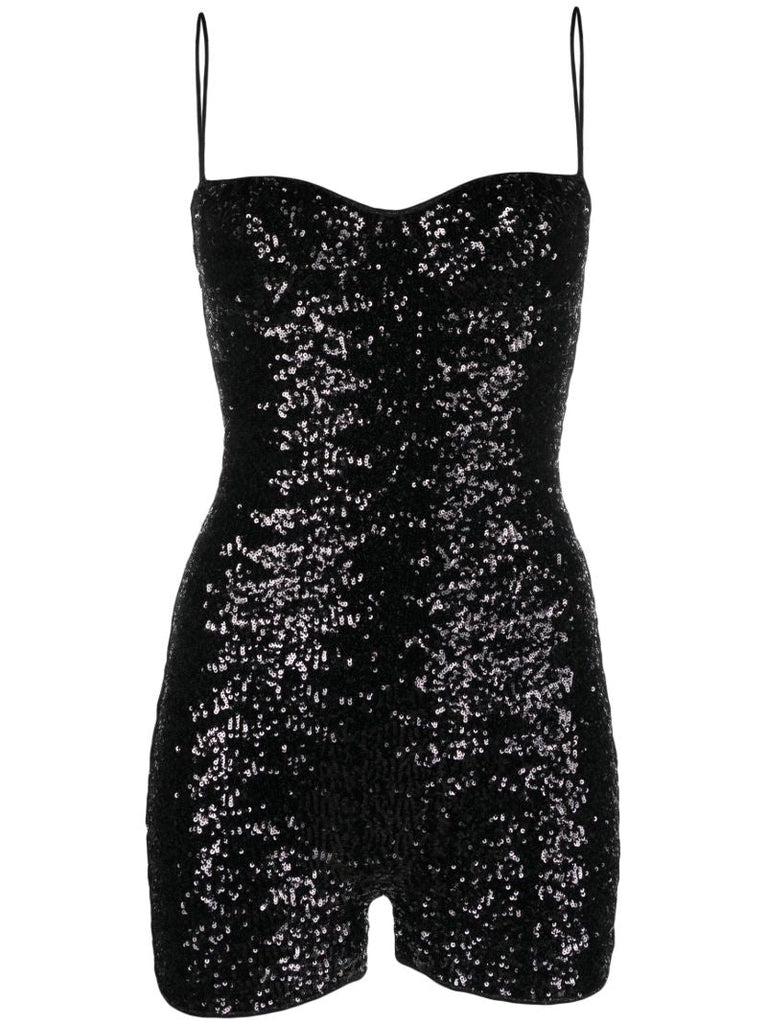 Black Paillettes Plumage Playsuit
