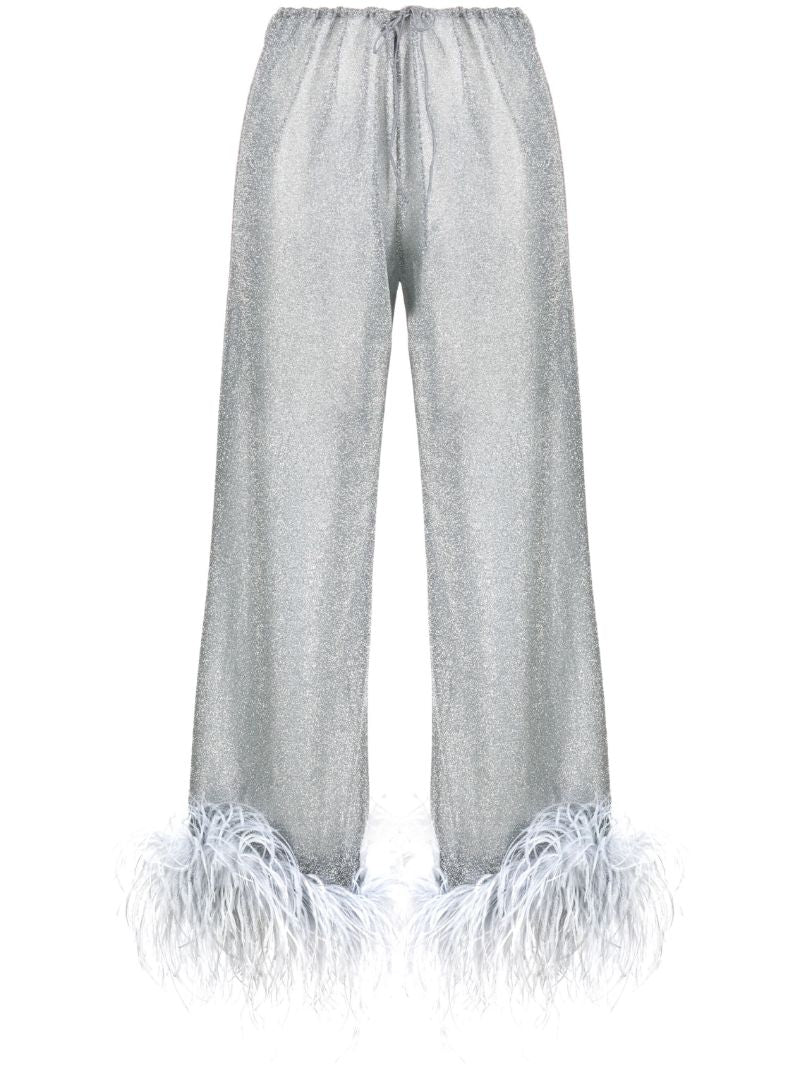 Grey LumiÃ¨re Plumage Feather-trim Trousers