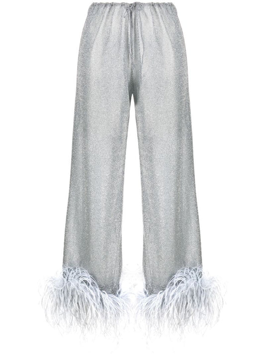 Grey LumiÃ¨re Plumage Feather-trim Trousers