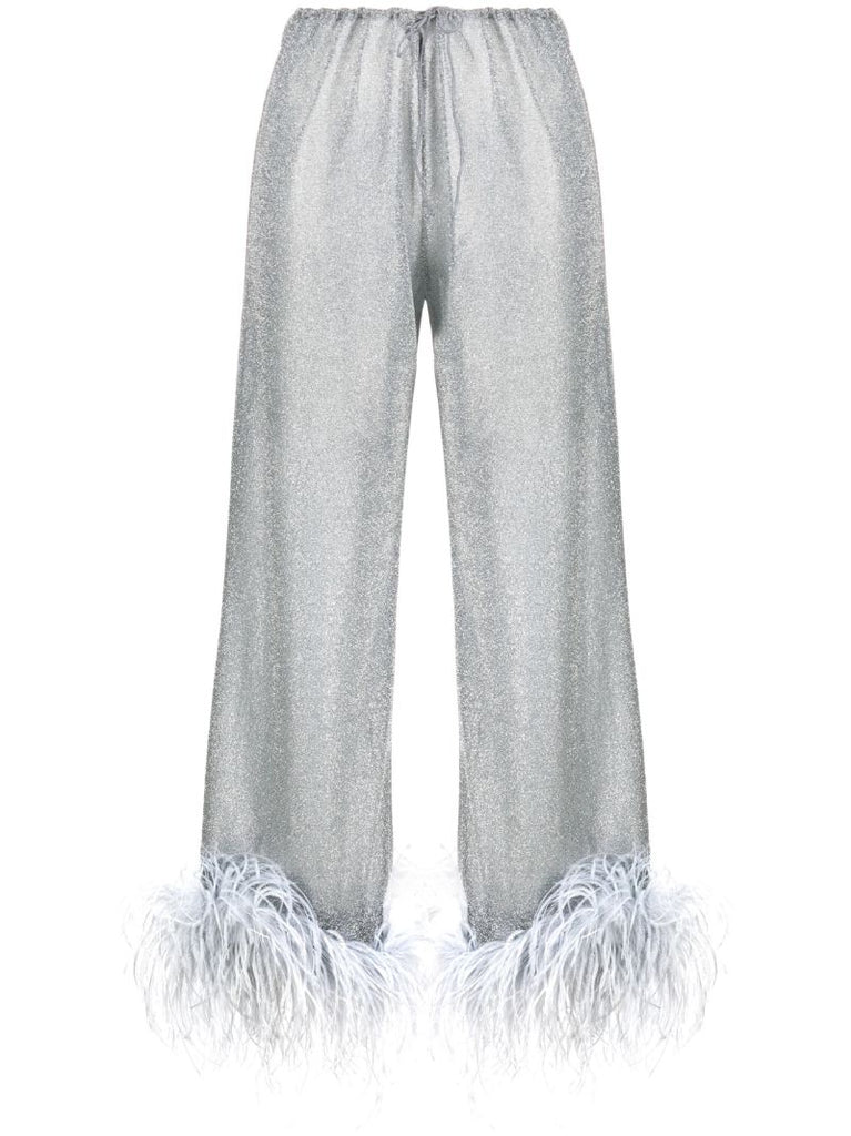 Grey LumiÃ¨re Plumage Feather-trim Trousers