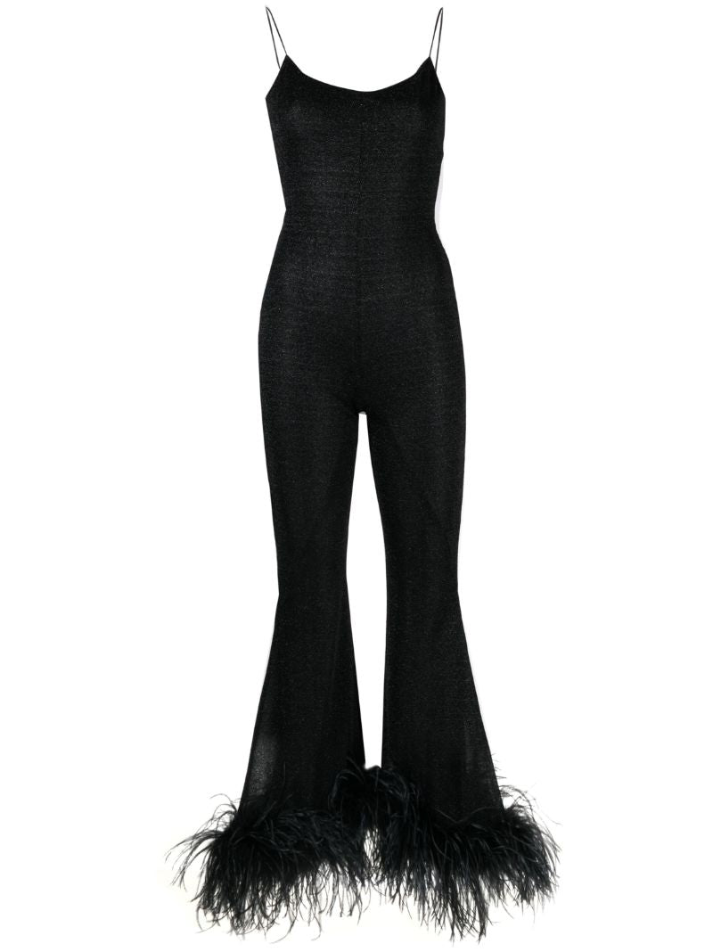 Black LumiÃ¨re Plumage Lurex Jumpsuit