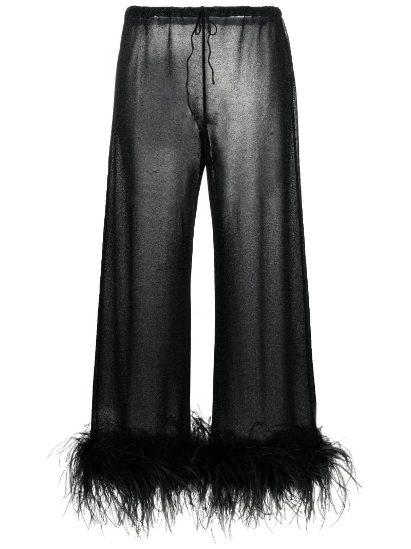 Black Plumage Feather-trim Lurex Trousers