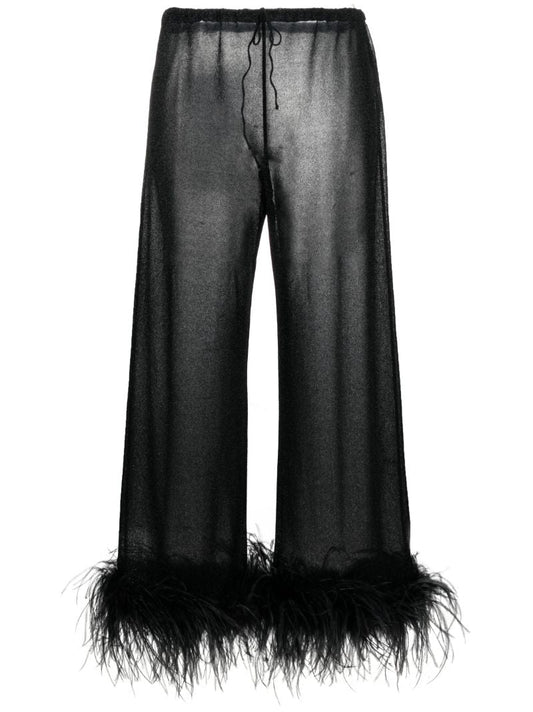 Black Plumage Feather-trim Lurex Trousers