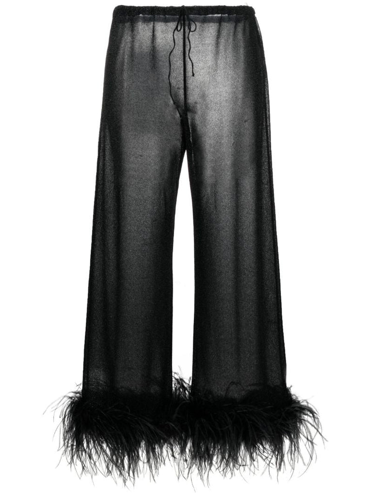 Black Plumage Feather-trim Lurex Trousers