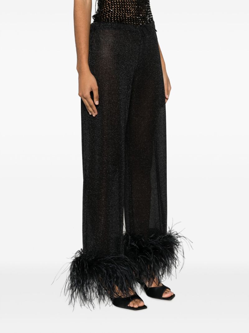 Black Plumage Feather-trim Lurex Trousers