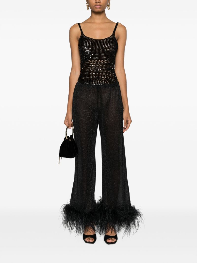 Black Plumage Feather-trim Lurex Trousers