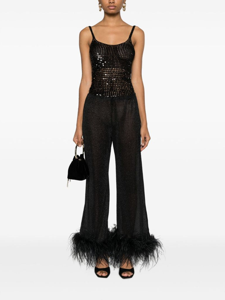 Black Plumage Feather-trim Lurex Trousers
