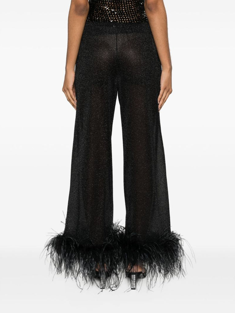 Black Plumage Feather-trim Lurex Trousers