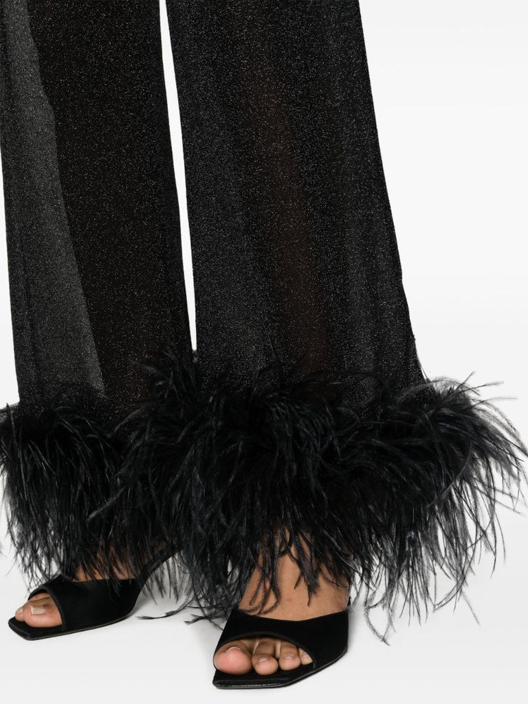 Black Plumage Feather-trim Lurex Trousers