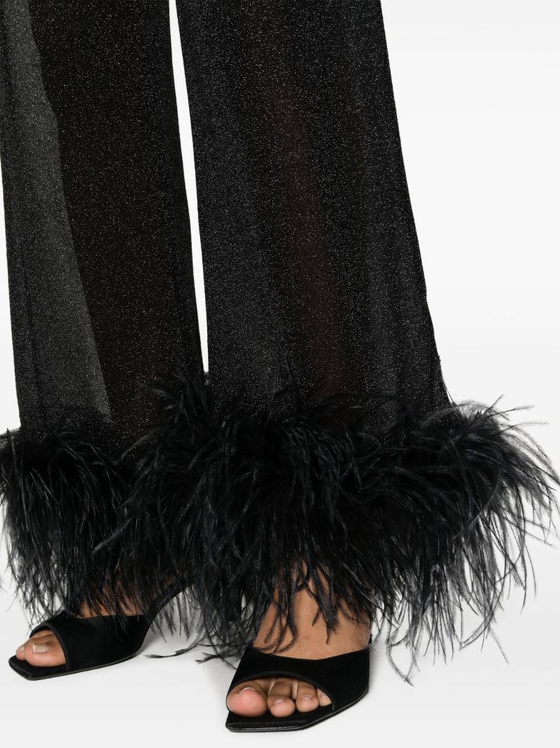 Black Plumage Feather-trim Lurex Trousers