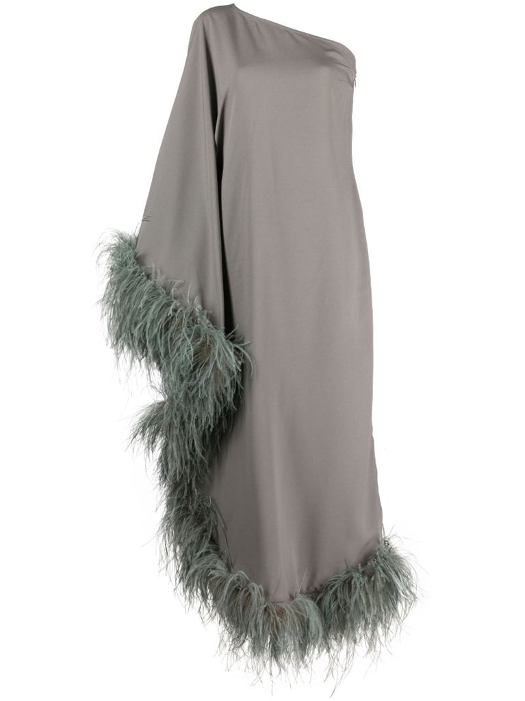 Grey Ubud Feather-trim Gown