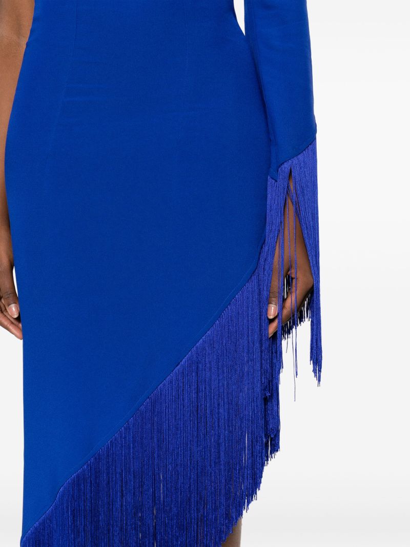 Blue Aventador Fringed One-shoulder Dress