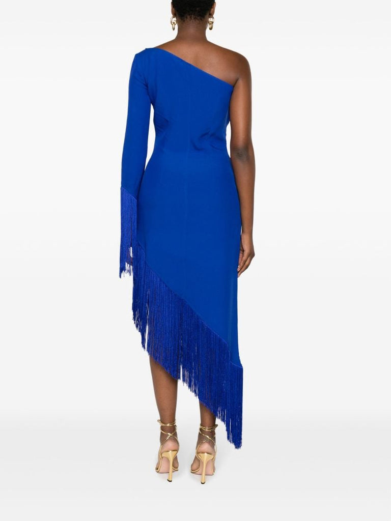 Blue Aventador Fringed One-shoulder Dress