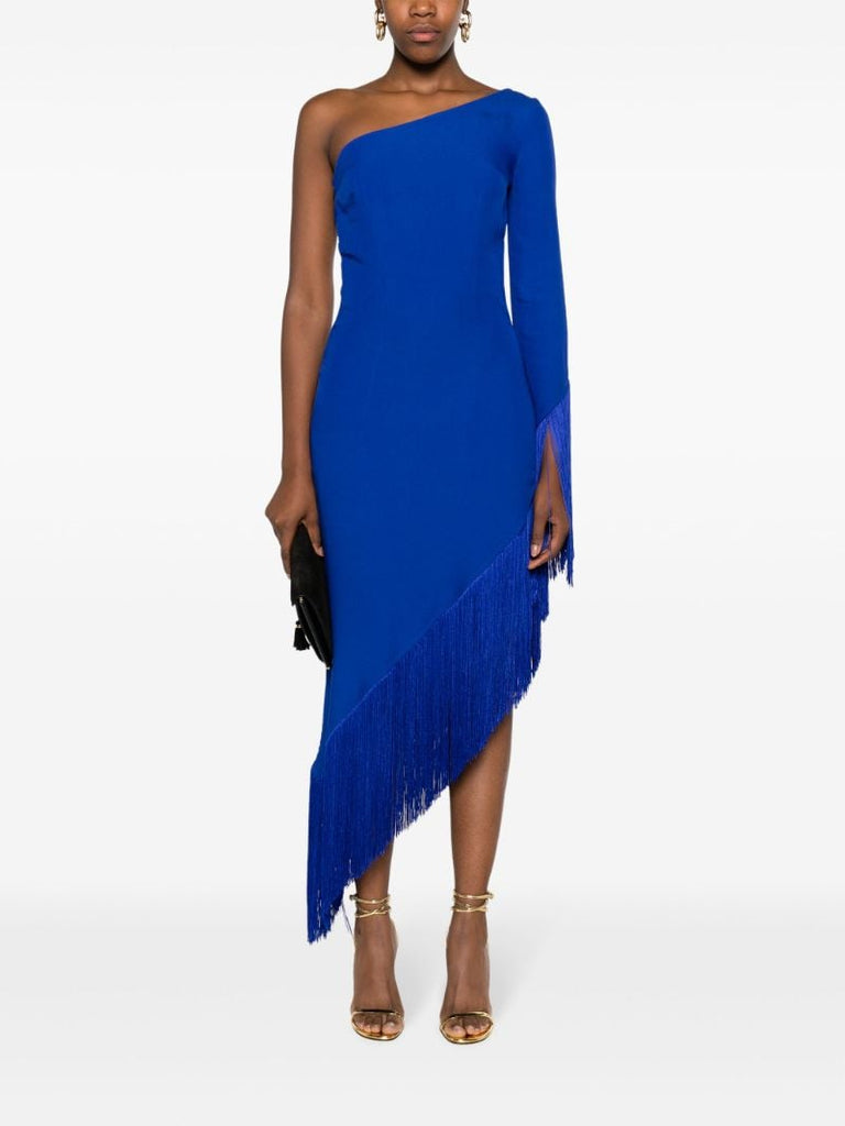 Blue Aventador Fringed One-shoulder Dress