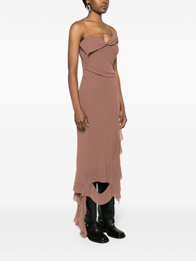 Brown Ruffled-strap Midi Dress