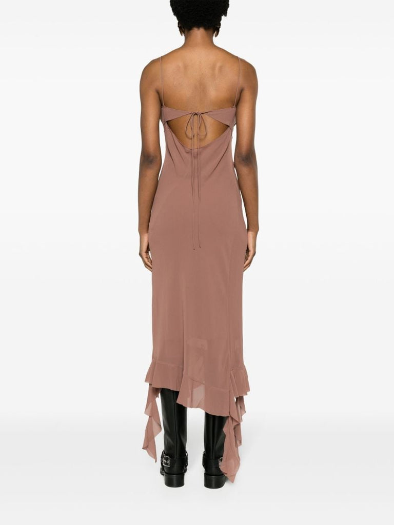 Brown Ruffled-strap Midi Dress
