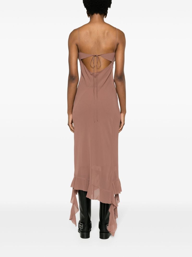 Brown Ruffled-strap Midi Dress