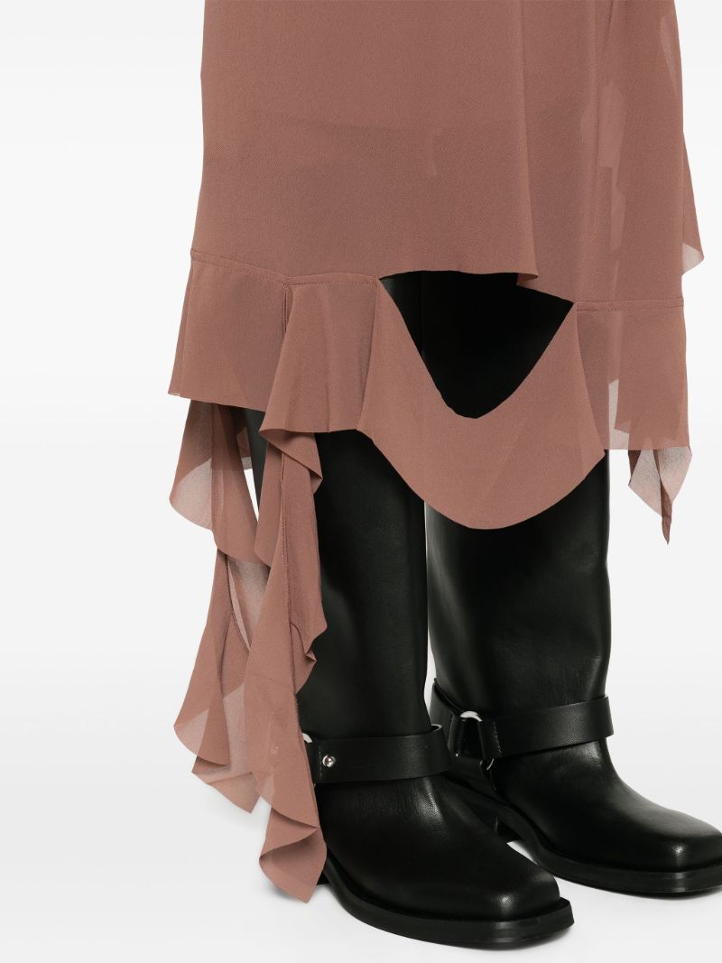 Brown Ruffled-strap Midi Dress