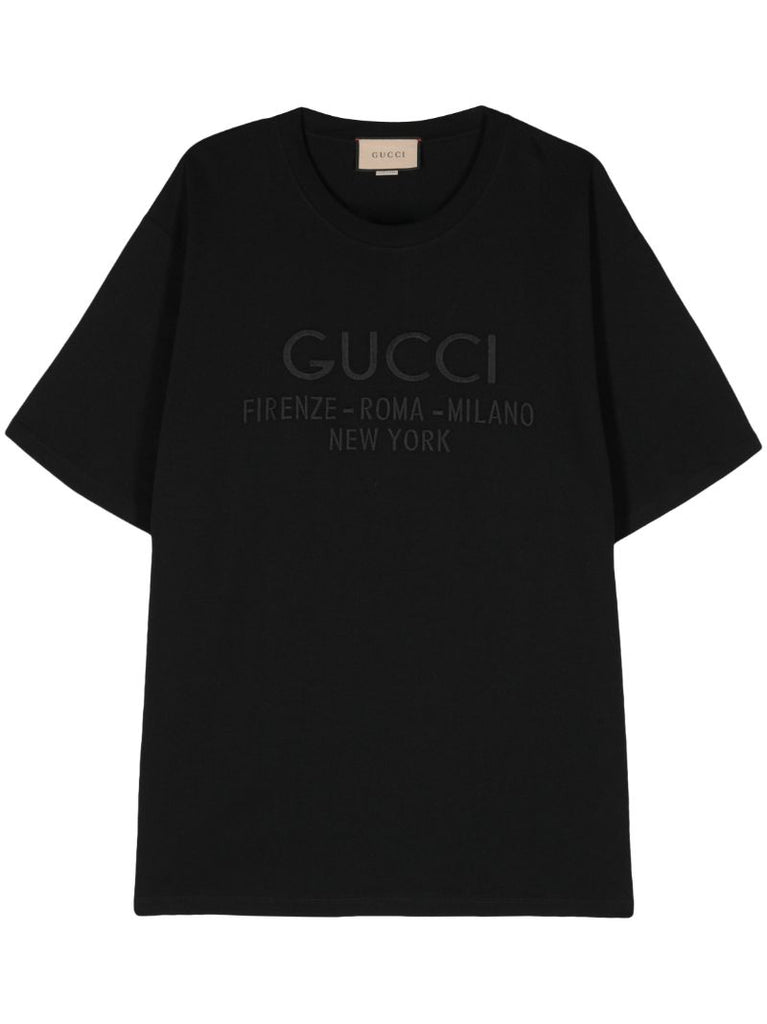 Black Logo Embroidered Cotton T-shirt