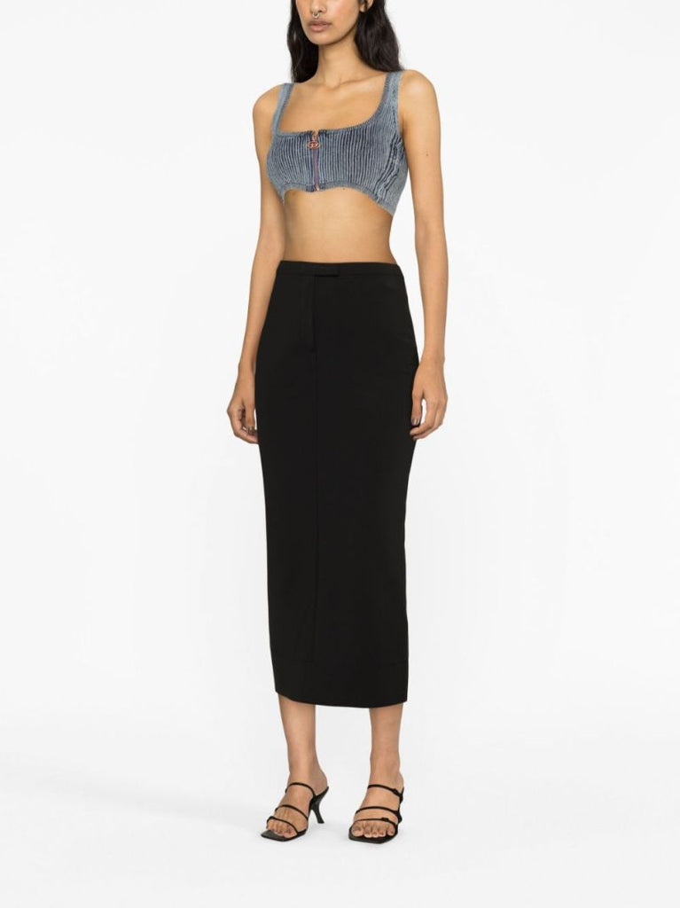Black Logo-waist Midi Skirt