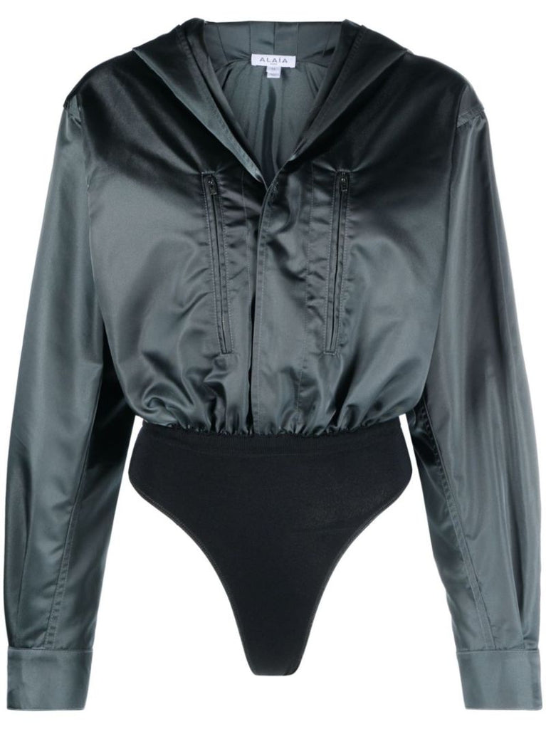 Green Hooded Satin Bodysuit