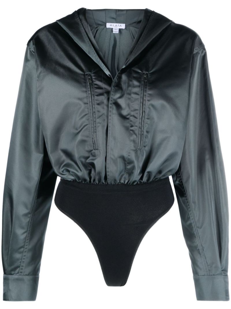 Green Hooded Satin Bodysuit