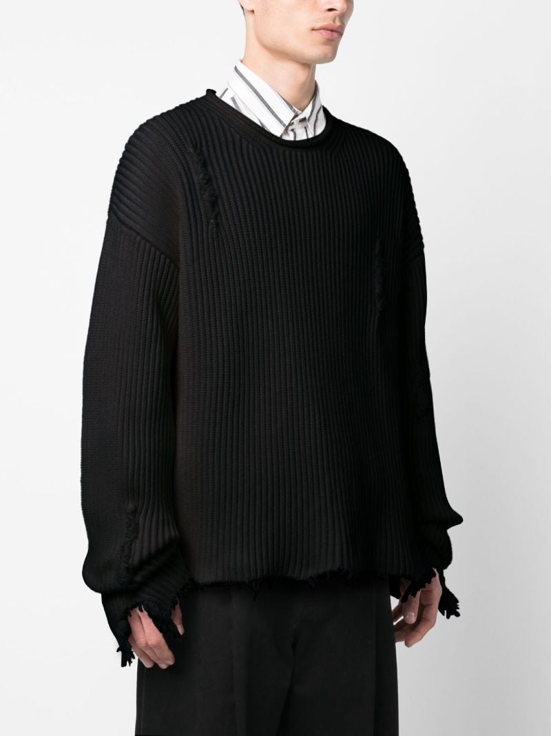 Neutral Distressed Ribbed Sweater