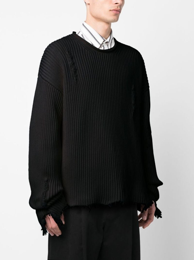 Neutral Distressed Ribbed Sweater