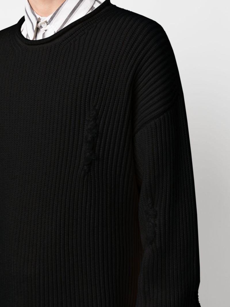 Neutral Distressed Ribbed Sweater