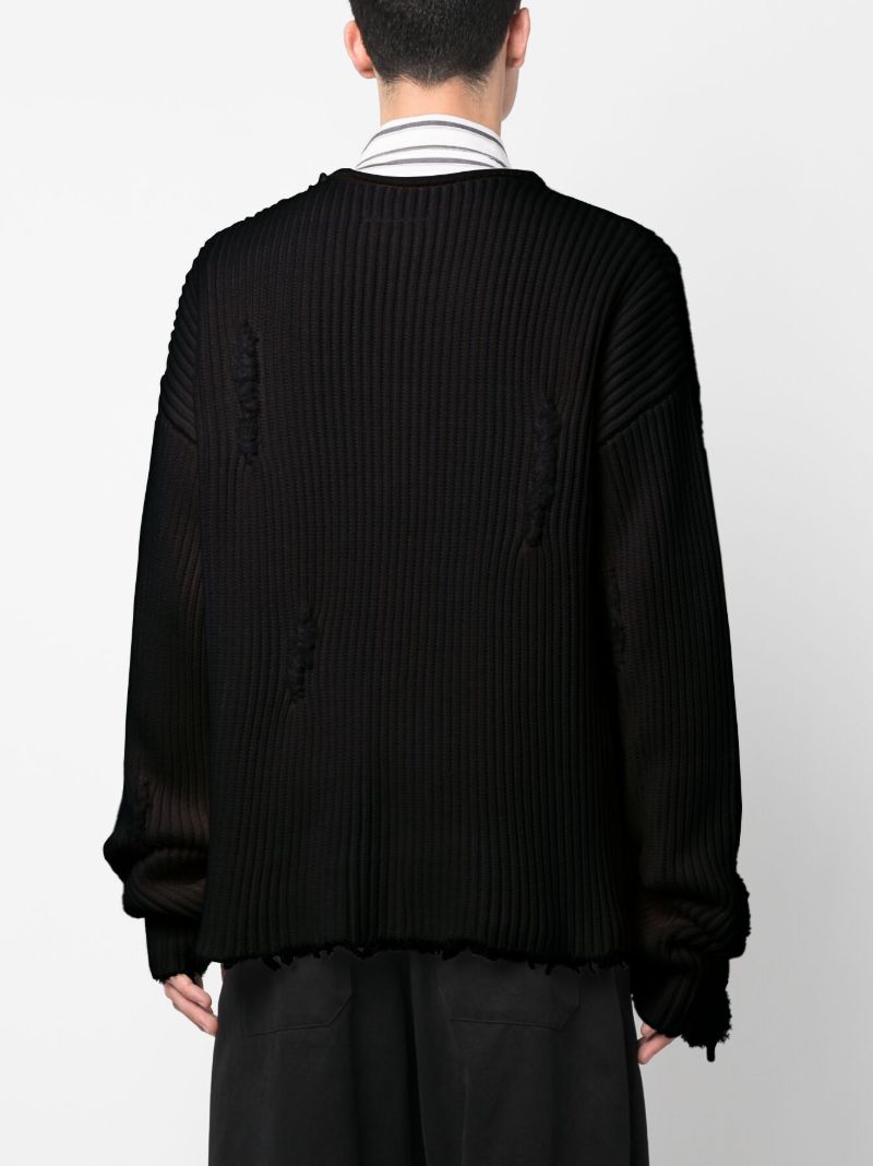 Neutral Distressed Ribbed Sweater