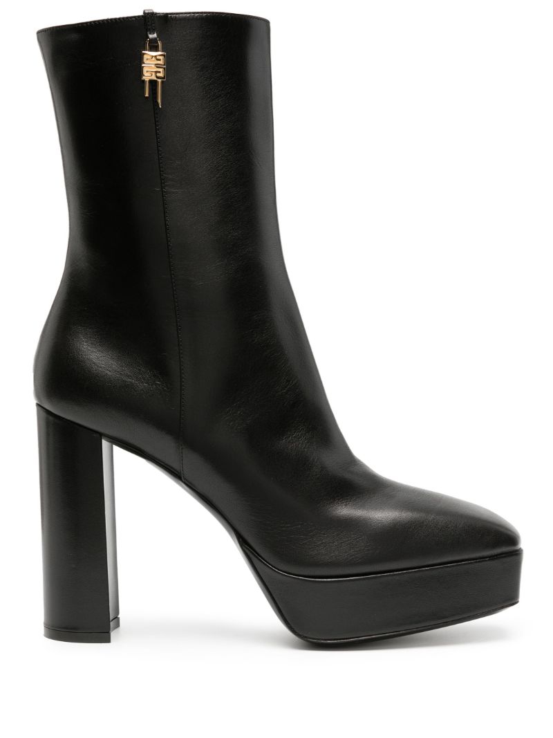 Black 155 G Lock Leather Platform Boots