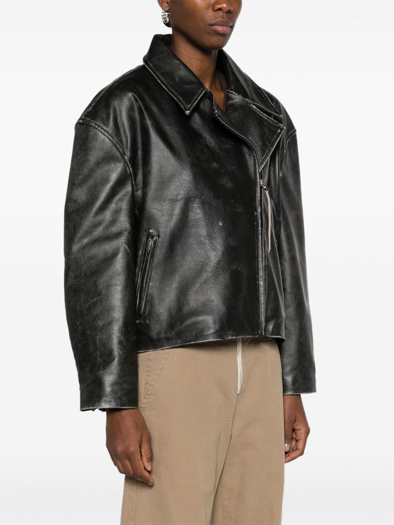 Black Distressed-effect Leather Biker Jacket
