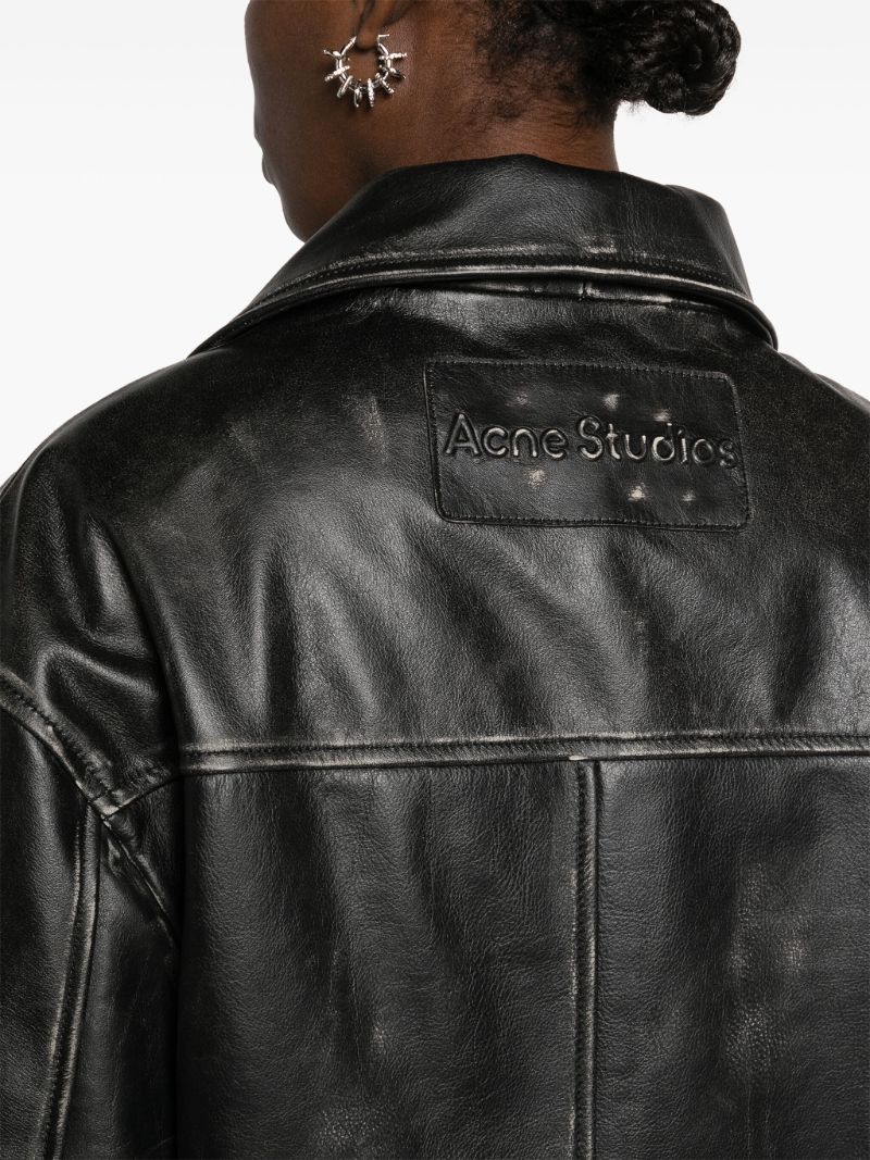 Black Distressed-effect Leather Biker Jacket