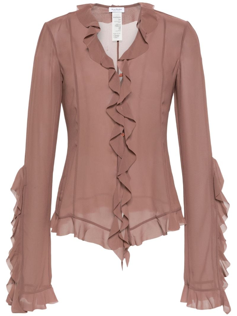 Brown Ruffled Semi-sheer Blouse