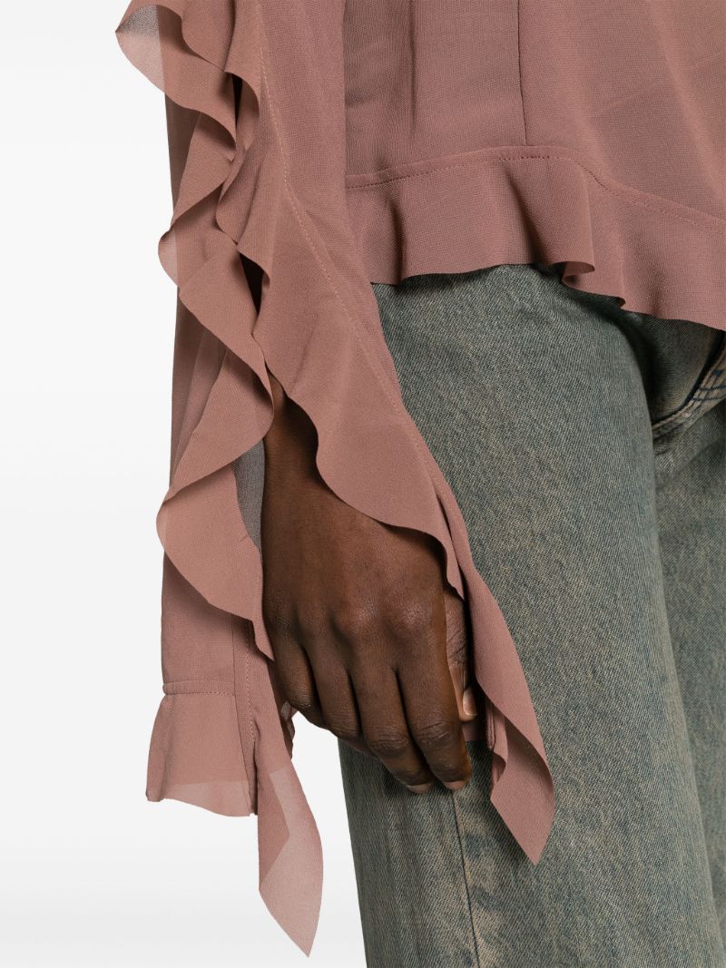 Brown Ruffled Semi-sheer Blouse