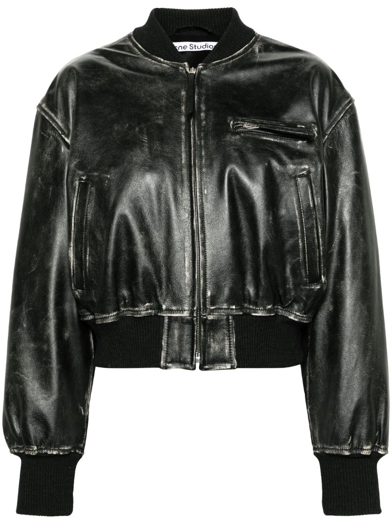 Black Leather Bomber Jacket