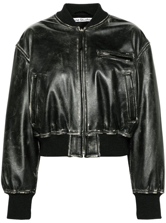 Black Leather Bomber Jacket