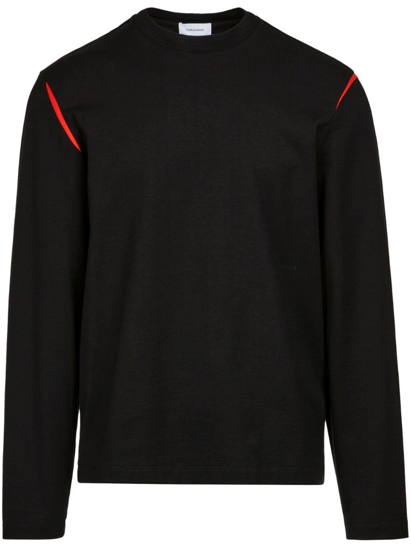 Black Cut-out Cotton Long-sleeve T-shirt