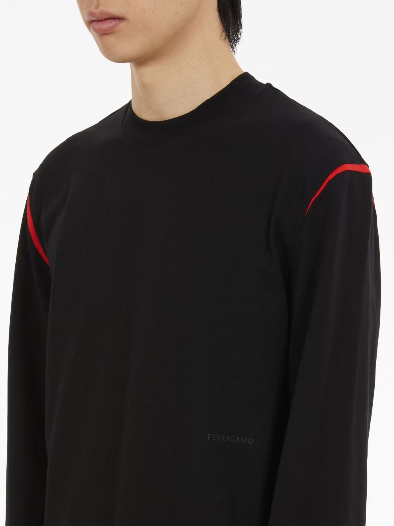 Black Cut-out Cotton Long-sleeve T-shirt