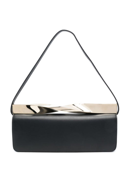 Black Twist Leather Shoulder Bag
