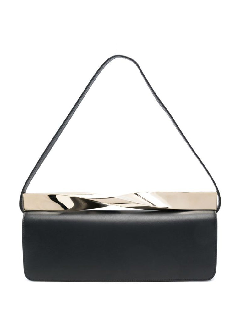 Black Twist Leather Shoulder Bag