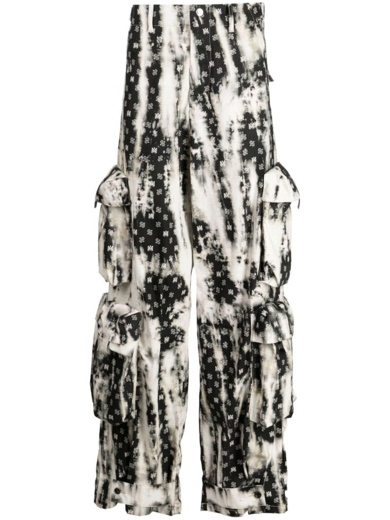 White Monogram Tie-dye Cargo Trousers
