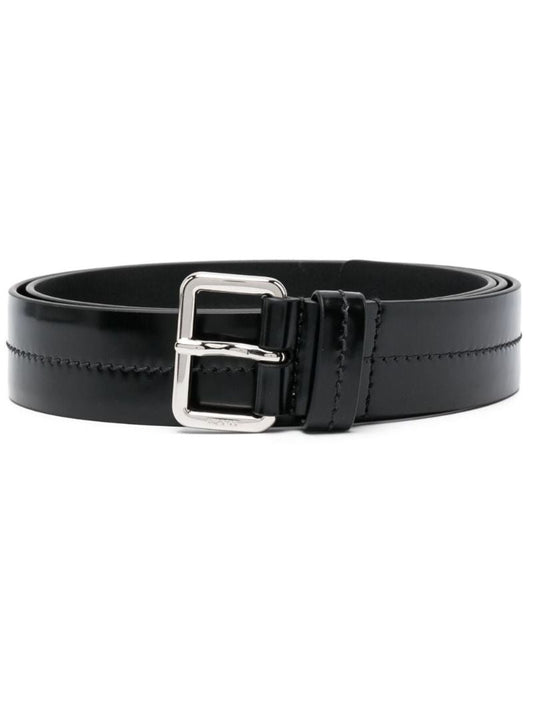 Black Logo-engraved Leather Belt