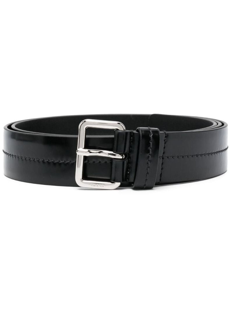 Black Logo-engraved Leather Belt