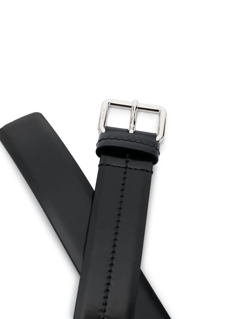 Black Logo-engraved Leather Belt