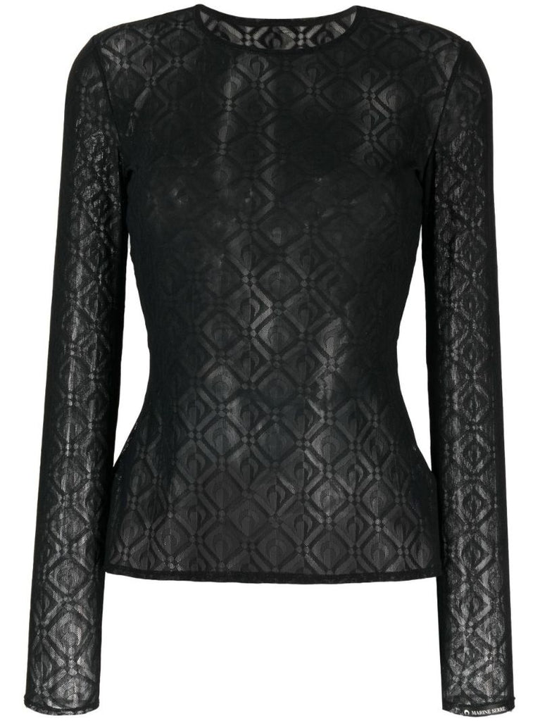 Black Monogram Mesh Top